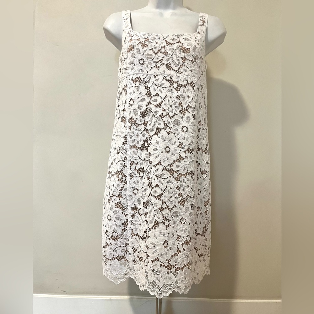 $298 MICHAEL Michael Kors Studded Corded Floral White Lace Mini Dress 0 - Picture 3 of 16